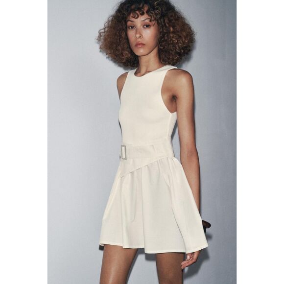 ZARA NWT COMBINATION TWILL BELTED DRESS - Picture 7 of 12